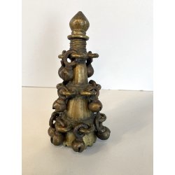 antico ORNAMENTO in BRONZO per CORNA di BESTIAME decorativo CAMPANELLI INDIANO