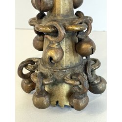 antico ORNAMENTO in BRONZO per CORNA di BESTIAME decorativo CAMPANELLI INDIANO