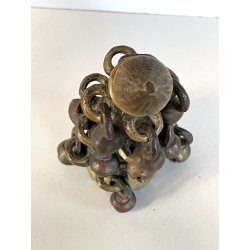 antico ORNAMENTO in BRONZO per CORNA di BESTIAME decorativo CAMPANELLI INDIANO