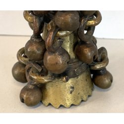 antico ORNAMENTO in BRONZO per CORNA di BESTIAME decorativo CAMPANELLI INDIANO