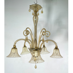 ANTICO LAMPADARIO VETRO MURANO fumè Attr. Vittorio Zecchin VINTAGE 1950 5 LUCI