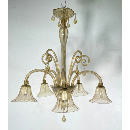 ANTICO LAMPADARIO VETRO MURANO fumè Attr. Vittorio Zecchin VINTAGE 1950 5 LUCI