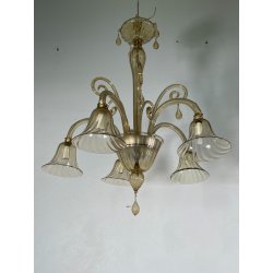 ANTICO LAMPADARIO VETRO MURANO fumè Attr. Vittorio Zecchin VINTAGE 1950 5 LUCI