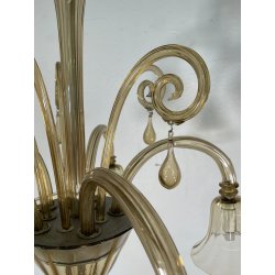 ANTICO LAMPADARIO VETRO MURANO fumè Attr. Vittorio Zecchin VINTAGE 1950 5 LUCI