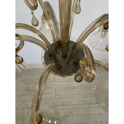ANTICO LAMPADARIO VETRO MURANO fumè Attr. Vittorio Zecchin VINTAGE 1950 5 LUCI