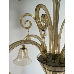 ANTICO LAMPADARIO VETRO MURANO fumè Attr. Vittorio Zecchin VINTAGE 1950 5 LUCI