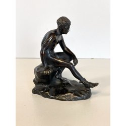 DIO HERMES a RIPOSO antica PICCOLA SCULTURA in BRONZO h 10,5 cm STATUA '900
