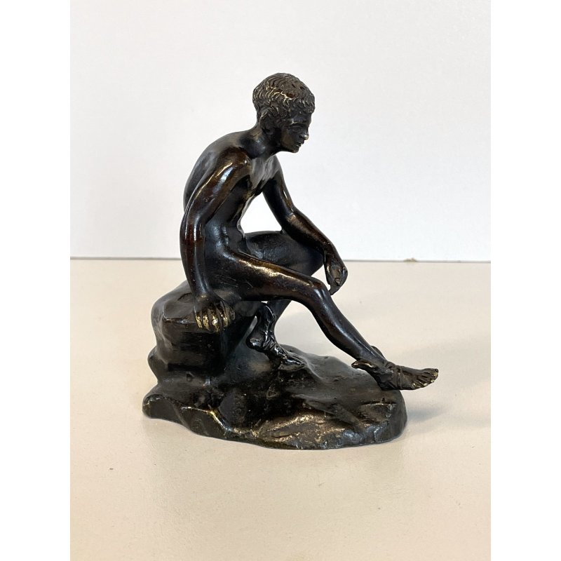 DIO HERMES a RIPOSO antica PICCOLA SCULTURA in BRONZO h 10,5 cm STATUA '900