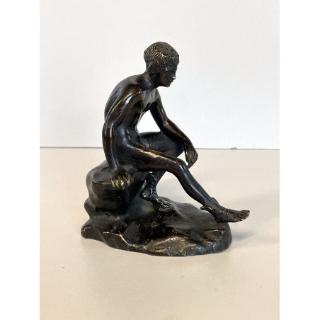 DIO HERMES a RIPOSO antica PICCOLA SCULTURA in BRONZO h 10,5 cm STATUA '900