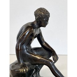 DIO HERMES a RIPOSO antica PICCOLA SCULTURA in BRONZO h 10,5 cm STATUA '900