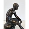 DIO HERMES a RIPOSO antica PICCOLA SCULTURA in BRONZO h 10,5 cm STATUA '900