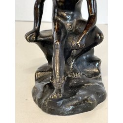 DIO HERMES a RIPOSO antica PICCOLA SCULTURA in BRONZO h 10,5 cm STATUA '900