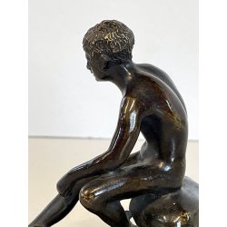 DIO HERMES a RIPOSO antica PICCOLA SCULTURA in BRONZO h 10,5 cm STATUA '900