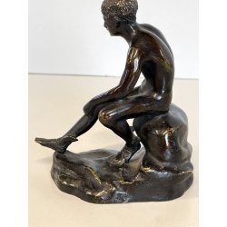DIO HERMES a RIPOSO antica PICCOLA SCULTURA in BRONZO h 10,5 cm STATUA '900
