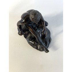 DIO HERMES a RIPOSO antica PICCOLA SCULTURA in BRONZO h 10,5 cm STATUA '900