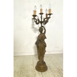 ANTICA LAMPADA BRONZO LIBERTY CANDELABRO 5 LUCI STATUA DIANA CACCIATRICE 82 cm/h
