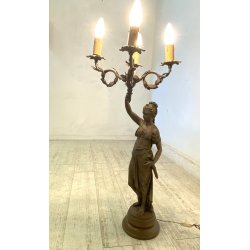 ANTICA LAMPADA BRONZO LIBERTY CANDELABRO 5 LUCI STATUA DIANA CACCIATRICE 82 cm/h