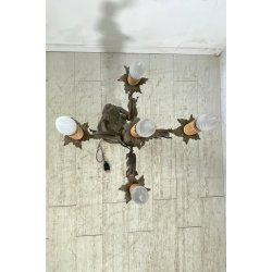 ANTICA LAMPADA BRONZO LIBERTY CANDELABRO 5 LUCI STATUA DIANA CACCIATRICE 82 cm/h