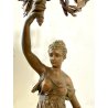 ANTICA LAMPADA BRONZO LIBERTY CANDELABRO 5 LUCI STATUA DIANA CACCIATRICE 82 cm/h