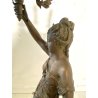 ANTICA LAMPADA BRONZO LIBERTY CANDELABRO 5 LUCI STATUA DIANA CACCIATRICE 82 cm/h