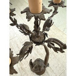 ANTICA LAMPADA BRONZO LIBERTY CANDELABRO 5 LUCI STATUA DIANA CACCIATRICE 82 cm/h