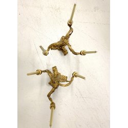 COPPIA CANDELABRO ROCAILLE PORTACANDELE  3 BRACCI BRONZO DORATO PATINA 40 cm/h