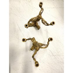 COPPIA CANDELABRO ROCAILLE PORTACANDELE  3 BRACCI BRONZO DORATO PATINA 40 cm/h