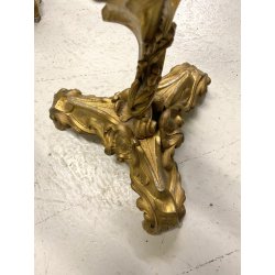 COPPIA CANDELABRO ROCAILLE PORTACANDELE  3 BRACCI BRONZO DORATO PATINA 40 cm/h