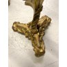COPPIA CANDELABRO ROCAILLE PORTACANDELE  3 BRACCI BRONZO DORATO PATINA 40 cm/h