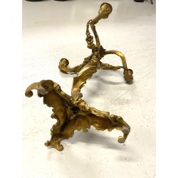 COPPIA CANDELABRO ROCAILLE PORTACANDELE  3 BRACCI BRONZO DORATO PATINA 40 cm/h
