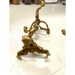 COPPIA CANDELABRO ROCAILLE PORTACANDELE  3 BRACCI BRONZO DORATO PATINA 40 cm/h