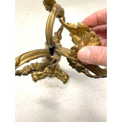 COPPIA CANDELABRO ROCAILLE PORTACANDELE  3 BRACCI BRONZO DORATO PATINA 40 cm/h