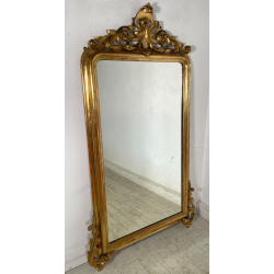 ANTICA GRANDE SPECCHIERA CORNICE BAROCCA LEGNO DORATO FOGLIA ORO 1800 CAMINIERA