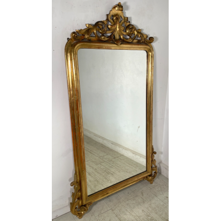 ANTICA GRANDE SPECCHIERA CORNICE BAROCCA LEGNO DORATO FOGLIA ORO 1800 CAMINIERA