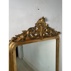 ANTICA GRANDE SPECCHIERA CORNICE BAROCCA LEGNO DORATO FOGLIA ORO 1800 CAMINIERA