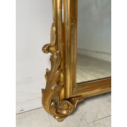 ANTICA GRANDE SPECCHIERA CORNICE BAROCCA LEGNO DORATO FOGLIA ORO 1800 CAMINIERA