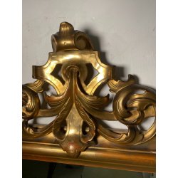 ANTICA GRANDE SPECCHIERA CORNICE BAROCCA LEGNO DORATO FOGLIA ORO 1800 CAMINIERA