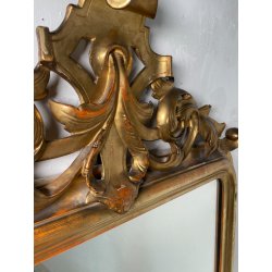 ANTICA GRANDE SPECCHIERA CORNICE BAROCCA LEGNO DORATO FOGLIA ORO 1800 CAMINIERA