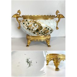 ANTICO CENTROTAVOLA VASO FRANCESE MONTATURE BRONZO DORATO STILE ECLETTICO '900