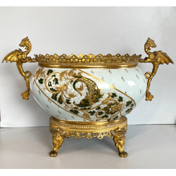 ANTICO CENTROTAVOLA VASO FRANCESE MONTATURE BRONZO DORATO STILE ECLETTICO '900