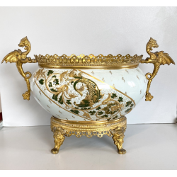 ANTICO CENTROTAVOLA VASO FRANCESE MONTATURE BRONZO DORATO STILE ECLETTICO '900