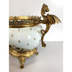 ANTICO CENTROTAVOLA VASO FRANCESE MONTATURE BRONZO DORATO STILE ECLETTICO '900