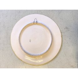 ANTICO PIATTO PARATA TERRACOTTA SMALTATA MAIOLICA DECORO GROTTESCHE ø 48 cm