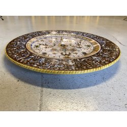 ANTICO PIATTO PARATA TERRACOTTA SMALTATA MAIOLICA DECORO GROTTESCHE ø 48 cm