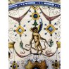 ANTICO PIATTO PARATA TERRACOTTA SMALTATA MAIOLICA DECORO GROTTESCHE ø 48 cm
