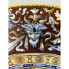ANTICO PIATTO PARATA TERRACOTTA SMALTATA MAIOLICA DECORO GROTTESCHE ø 48 cm