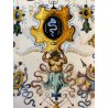 ANTICO PIATTO PARATA TERRACOTTA SMALTATA MAIOLICA DECORO GROTTESCHE ø 48 cm