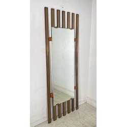 SPECCHIO PARETE DESIGN ANNI 70 SPECCHIERA MID CENTURY MIRROR TEAK OTTONE GLASS