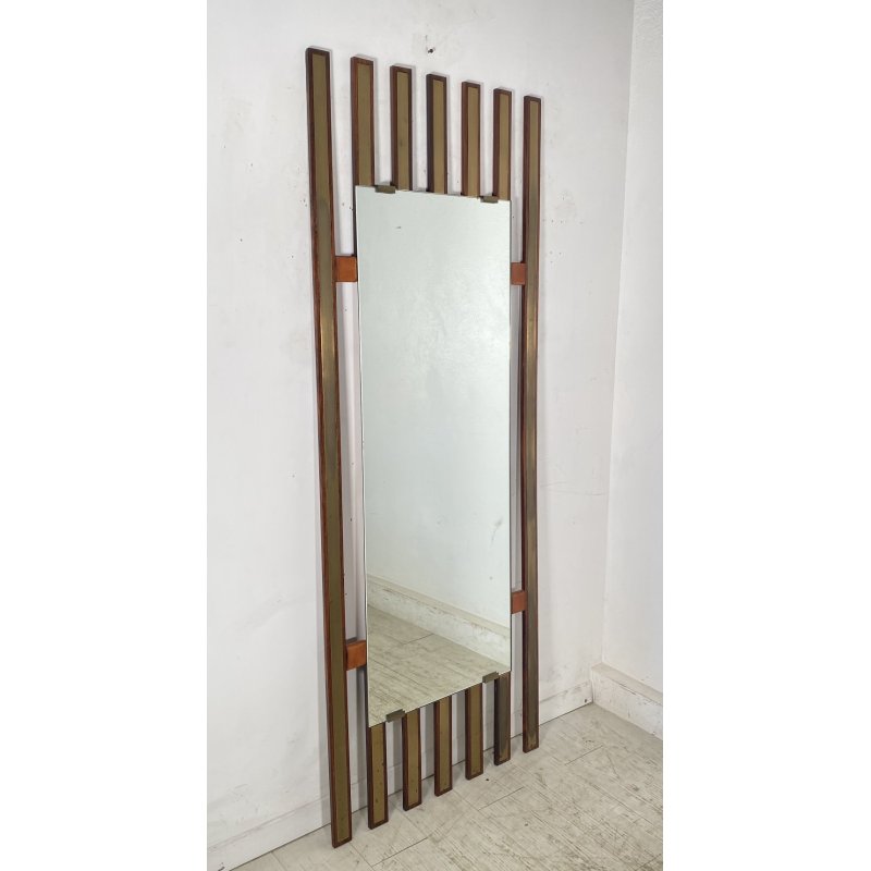 SPECCHIO PARETE DESIGN ANNI 70 SPECCHIERA MID CENTURY MIRROR TEAK OTTONE GLASS
