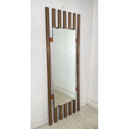 SPECCHIO PARETE DESIGN ANNI 70 SPECCHIERA MID CENTURY MIRROR TEAK OTTONE GLASS